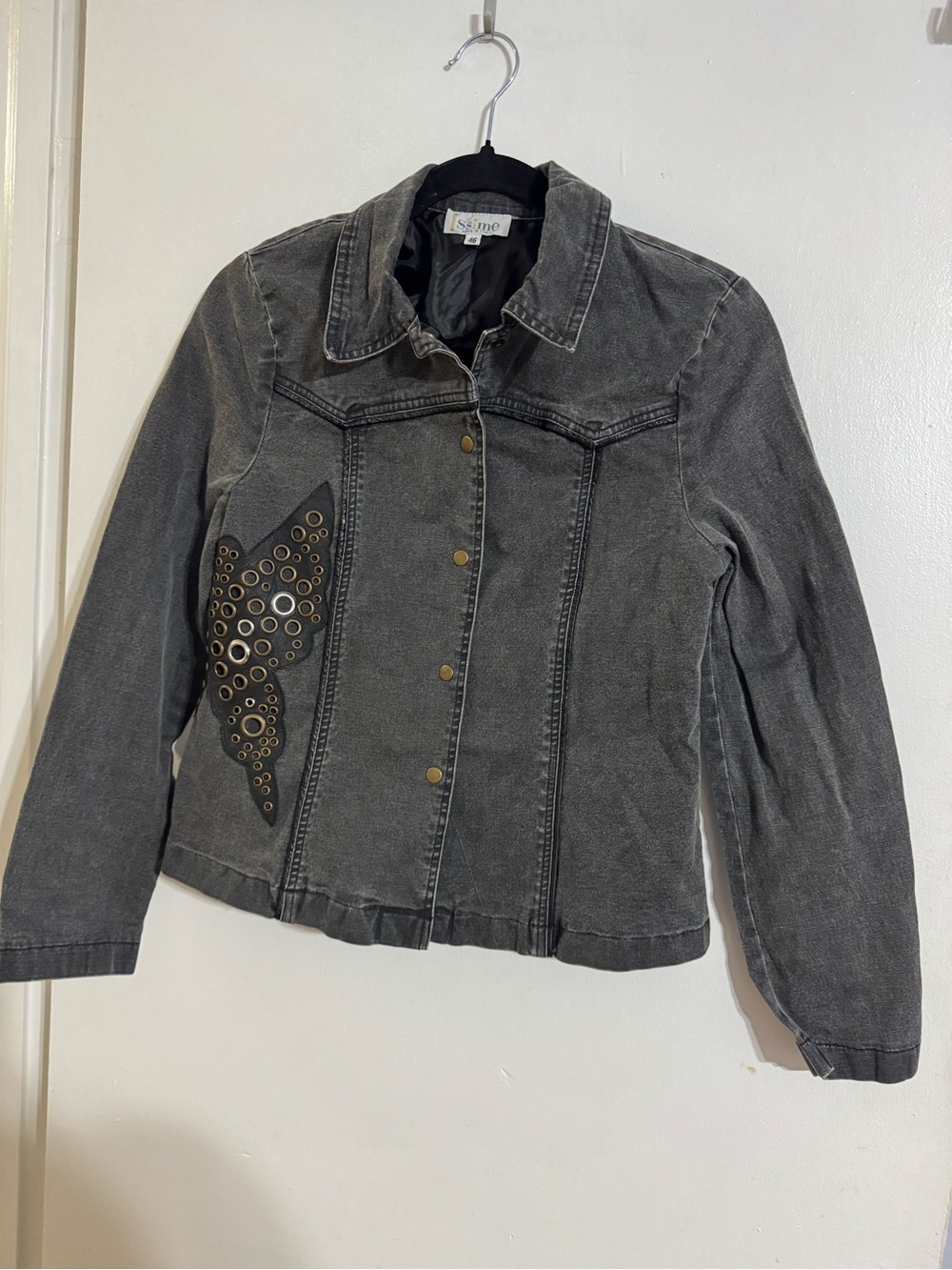 Issime Charcoal Grey Denim Jacket with Stud Detail size 4-6